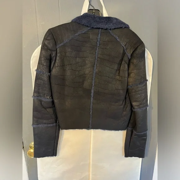 J brand Aiah lambskin leather moto jacket; Genuine Shearling Trim